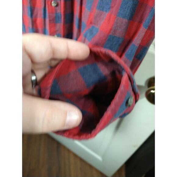 Faded Glory Men 2XL Shirt Collared Button Red Blue Checked Long Sleeve - Picture 6 of 9